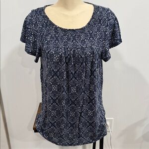 Women’s Navy Short-Sleeve Scoop Neck Printed Tee